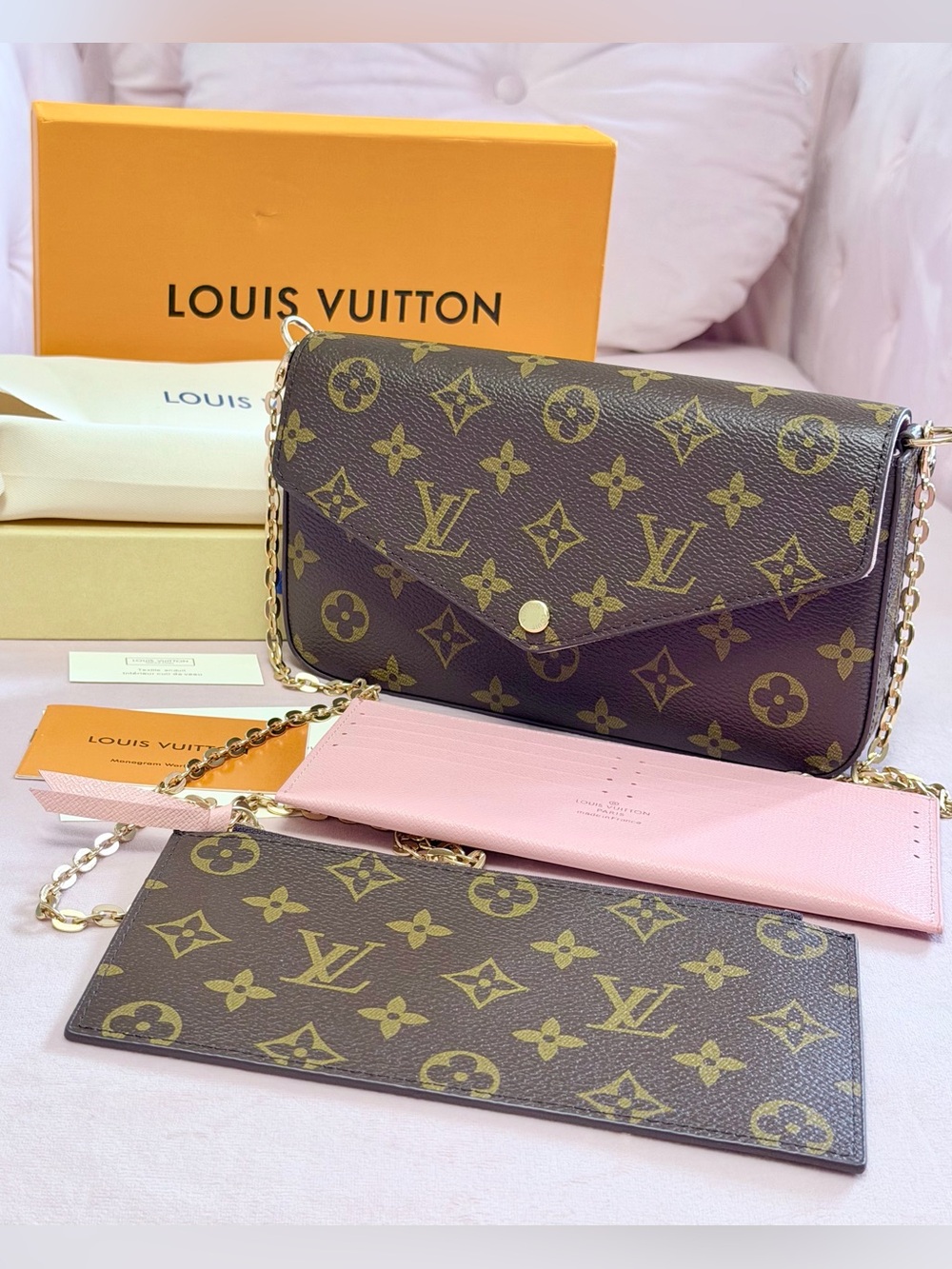 Louis Vuitton Monogram Chain Crossbody Bag with Pink Insert